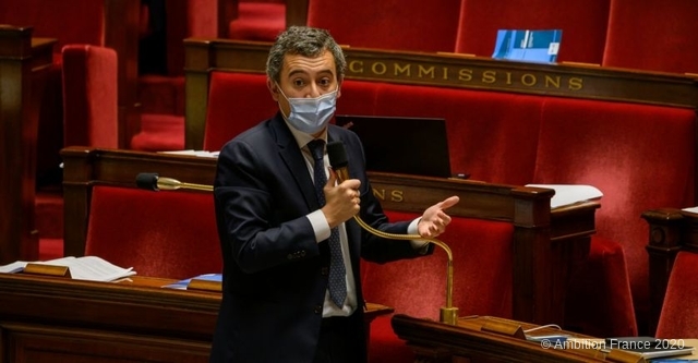 Le ministre de l’Intérieur, Gérald Darmanin, dans l’hémicycle de l’Assemblée nationale. © Sipa Press